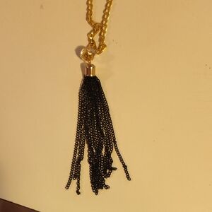 Elegant Gold and Black Tassel Necklace